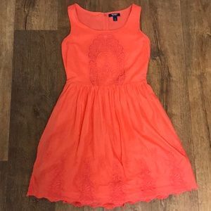 Embroidered cutout coral dress